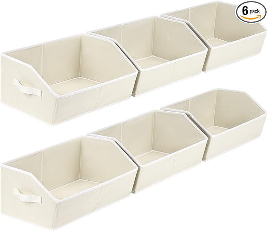 Homsorout Organizer Bins Cube Storage - Trapezoid Storage Bin 6 Pack, Fabric Baskets for Organizing, Large Storage Basket for Shelves, Closet Organizers for Toys, Clothes, Towels (Beige)