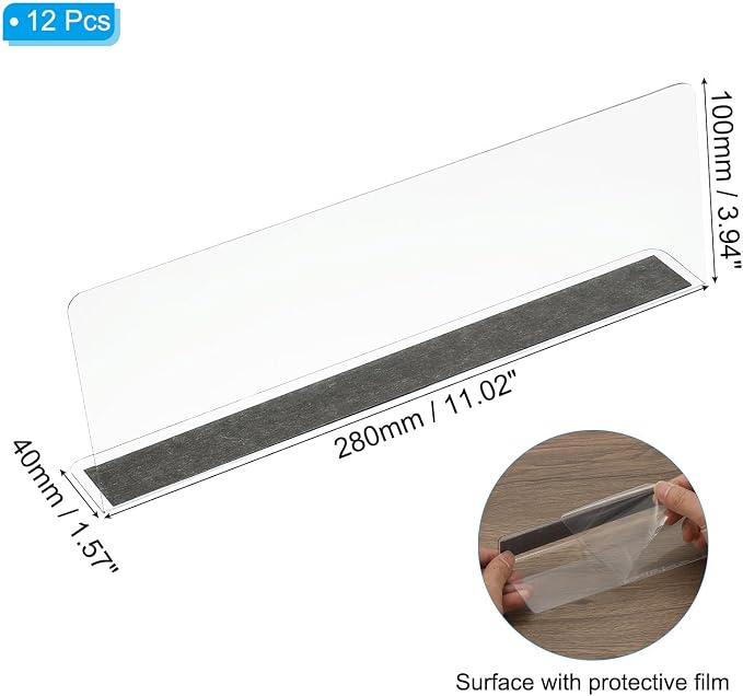 PATIKIL 12 Pack Shelf Dividers for Closet Organization, 11x1.57x3.9 Acrylic Magnetic Closets Separator Kitchen Cabinet Shelves Under Bed Blocker for Bedroom Kitchen Office, Clear