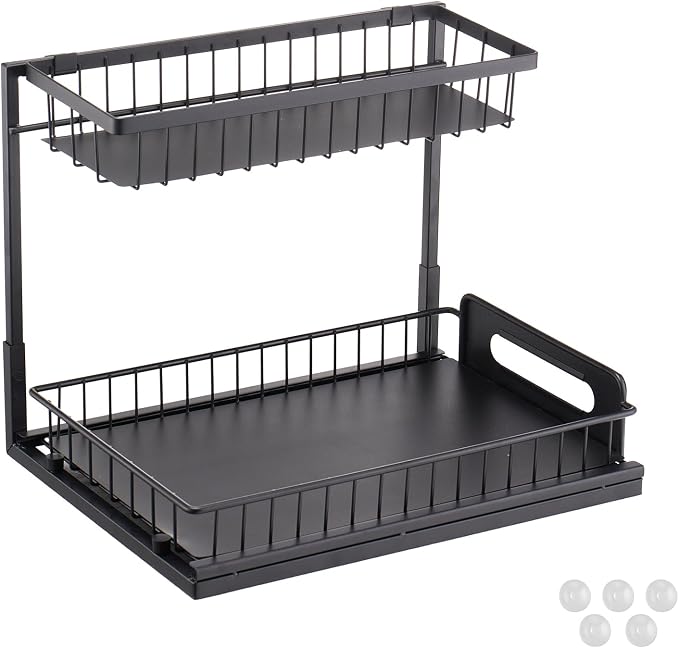 VEVOR 2 Tier Pull Out Cabinet Organizer(10.7"W x 14.2"D), Under Sink Organizer and Storage, Slide Out Drawer Cabinet Organizer, Wire Basket Sliding Storage, 12.5"Wx15.5"Dx13"H Install Size for Cabinet | Kitchen Slide Out Drawer Wire Basket Sliding Stor...