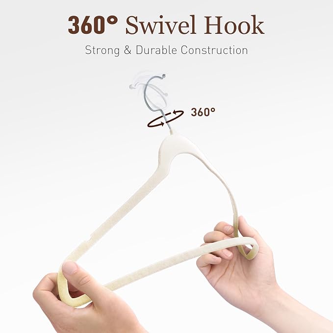 Velvet Hangers 50 Pack, 17.5 Inches Wide Large Size, Heavy Duty Non-Slip Slim Clothes Hangers for Pants, Coats, Skirts, Jeans, Sweaters and More, Nylon-Flocked, Ivory