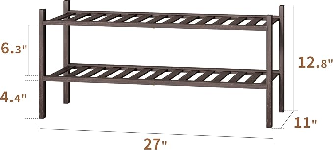 Bamboo Shoe Rack Stackable Shoe Shelf Storage Organizer for Unit Entryway Hallway and Closet Sturdy Freestanding Shoe Shelf(2 Tier Brown)