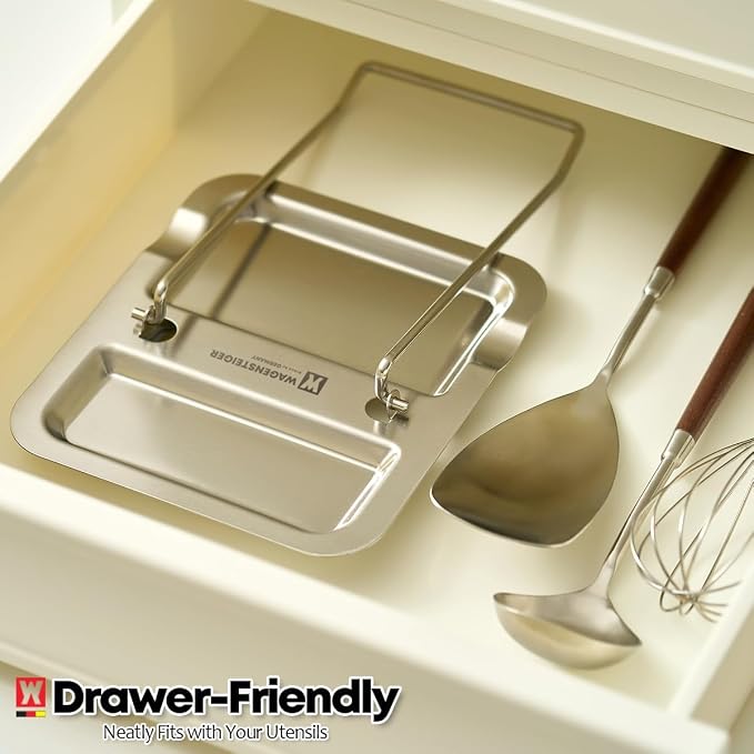 WAGENSTEIGER Foldable Stainless Steel Pot Lid Rest, Ladle Holder, Multifunctional Kitchen Organizer Stand, Easy Storage, Dishcloth Rack, Pan Lid Holder, Cooking Utensil Holder Organizer