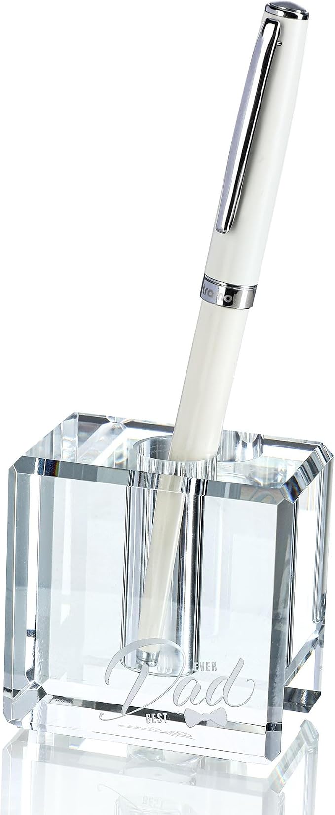 Fathers Day Crystal Christmas Gifts for Dad Crystal Carved Single Pen Holder, 2.4" Fancy Fountain Pen Holder for Desk, Glass Feather Pencil Stand for Office Desktop Decoration, Gift for Father Man