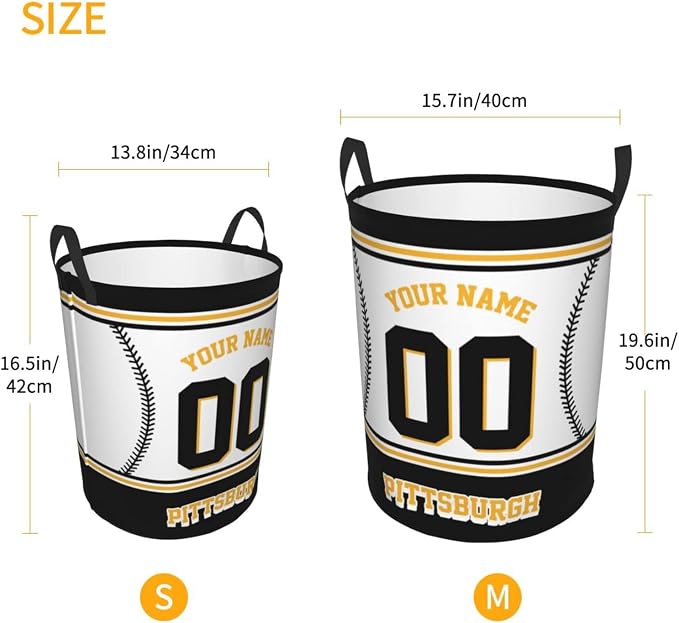Custom Pittsburgh Laundry Hamper Personalized Laundry Basket Customized Name And Number Collapsible Storage Basket for Bedroom Bathroom Living Room Baseball Fan Gifts