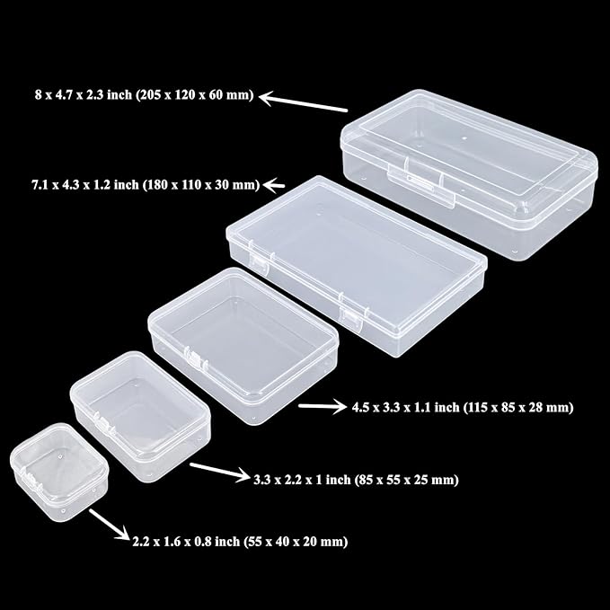 42 Pack Rectangular Clear Plastic Storage Containers | Mixed Sizes, Hinged Lid, For Beads and Small Craft Items