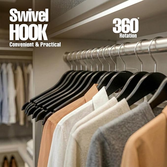 Utopia Home Premium Wooden Hangers 90 Pack - Durable & Slim Coat Hanger - Suit Hanger with 360-Degree Rotatable Hook - Wood Hangers with Shoulder Grooves (Black Color)