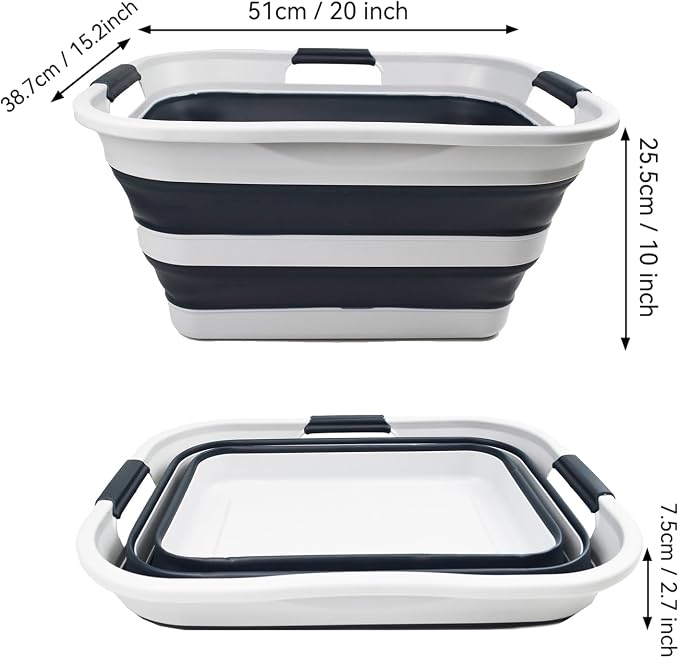 SAMMART 30L(8 gallon) Collapsible Plastic Laundry Basket - Foldable Pop Up Storage Container/Organizer - Space Saving Hamper/Basket - Water Capacity 24L(6.3 gallon) (1, Grey/Slate Grey)