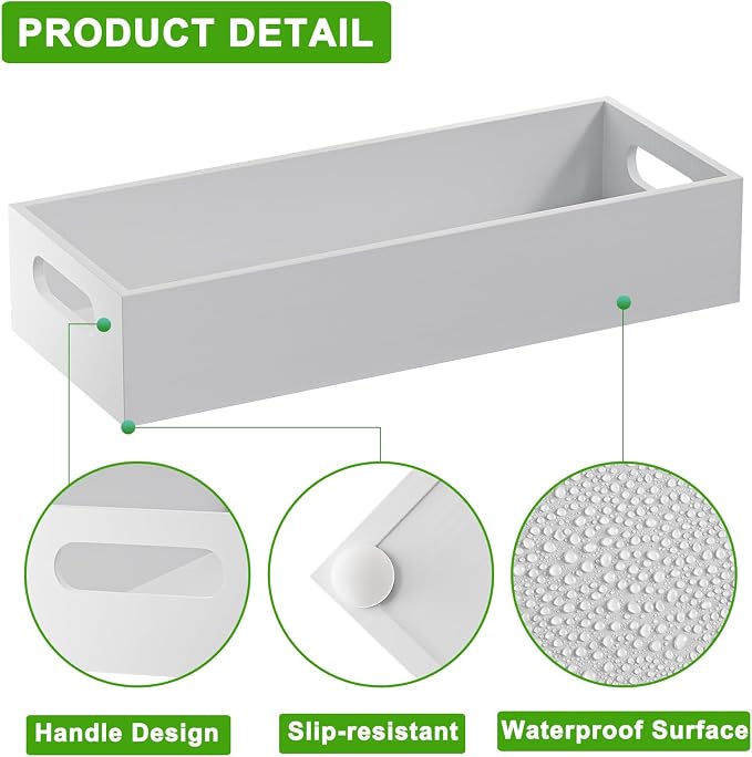 VITVITI Bamboo Toilet Paper Holder Storage, Bamboo Tray for Bathroom with Handle, Toilet Paper Tray Basket Tissue Holder Organizer Container for Back Toilet Tank, White
