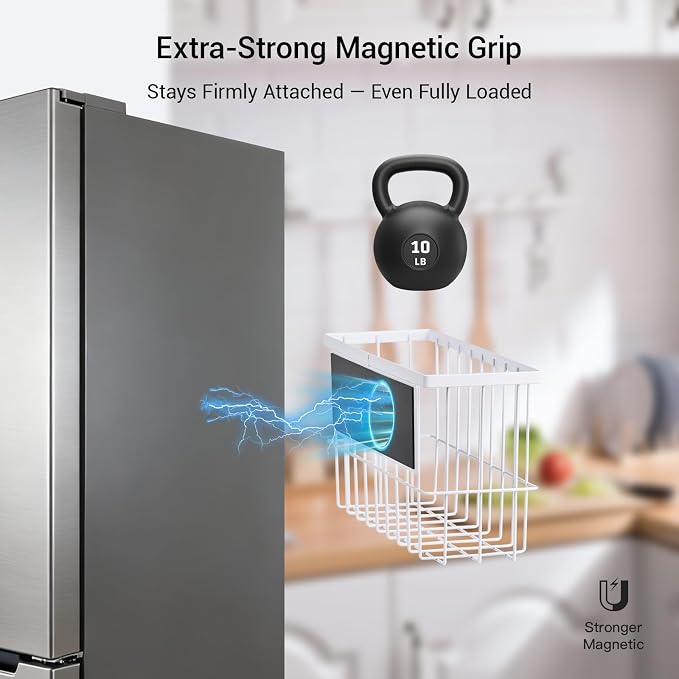 FAMNONE 2-Pack Magnetic Basket for Dryer Balls, Laundry Room Organizer | Metal Dryer Ball Holder, Magnetic Lint Bin, Fridge Basket, Washer Dryer Organizer for Kitchen, Laundry