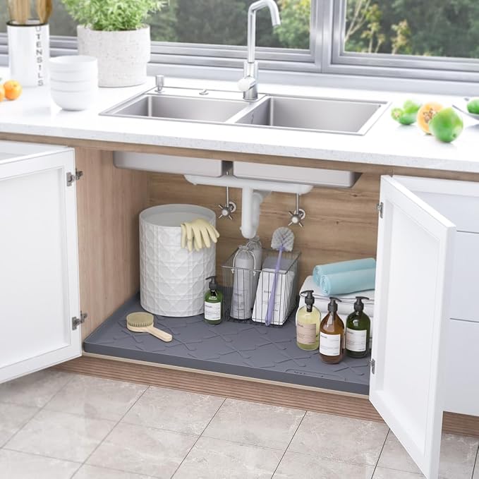 SIKADEER 34" x 19" Under Sink Mat Waterproof , Silicone Mat Kitchen Drawer Shelf and Cabinet Liner, Sink Protector for Bathroom Organizers and Storage, Boot Tray Pet Food Mats