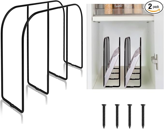 WANGDEFA 2 Pack Base Cabinet Tray Dividers 11.8 * 9 * 3inch Baking Sheet Organizer Rack Cookie Sheet Organizer Narrow U-shaped Wire Tray Divider Steel Cookware Holder with 3 Slots for Narrow cabinet