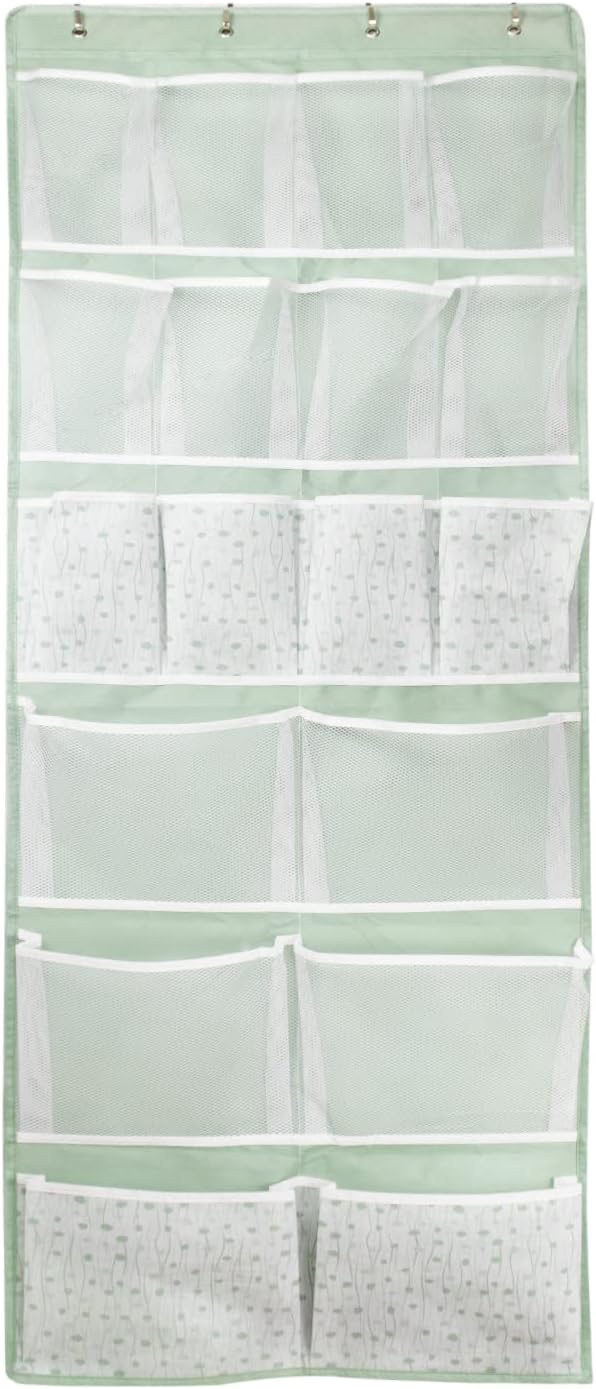 18 Pockets Over the Door Organizer with 4 Kind Pockets,Behind Door Shoes Rack,Back of Closet Storage Organization for Socks,Hat,Underwear,Luggage Packing,Hanging Holder Shelf in Home Dorm,Travel,Green
