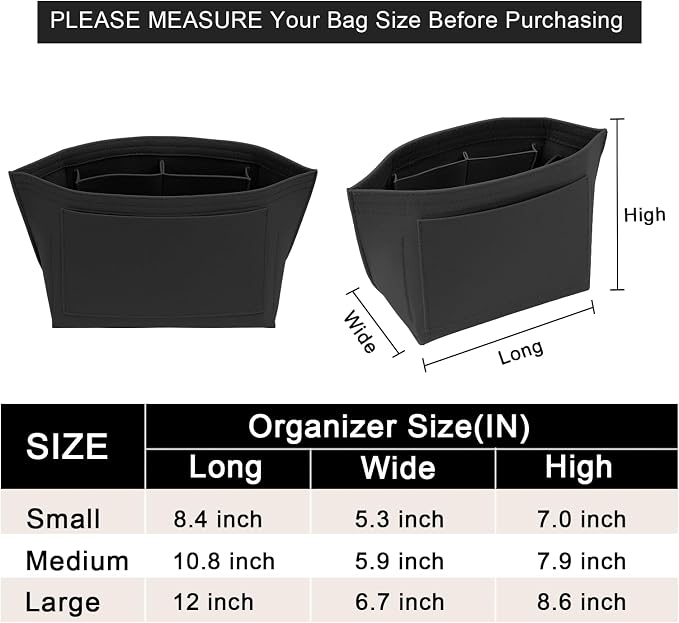 LOUKAYCCI Purse Organizer Insert for Longchamp Le Pliage M Handbag Insert Felt Long Champ Tote Bag Organizer Insert with Cup (Black, Medium)