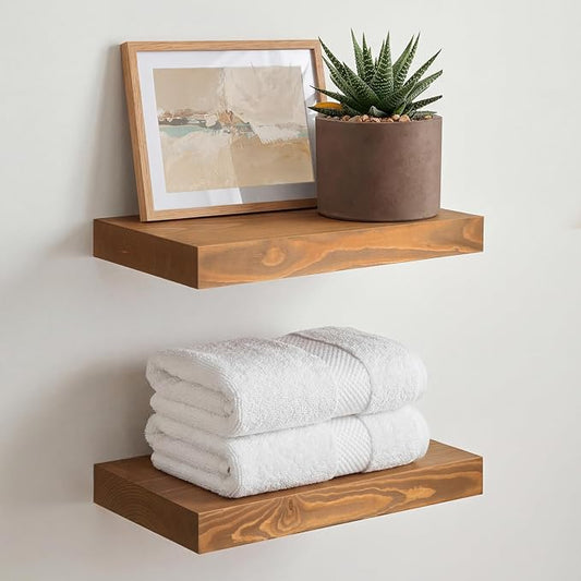 Homeforia 12 inch Golden Oak Floating Shelf, High End Solid Real Wood 12inch Small Floating Shelves for Wall Mounted, Oak Wooden 12in Floating Shelves, Heavy Duty Bracket, 12 X 6.5 X 1.75 in, Set of 4