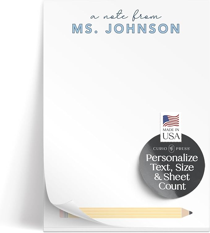 Curio Press Personalized Notepad 50 or 100 Sheets, Custom Stationery Note Pad 3 Sizes - Custom Lined/Unlined Teacher Gifts Appreciation with Name Teacher Stationery For Women and Men - Take Note Pad