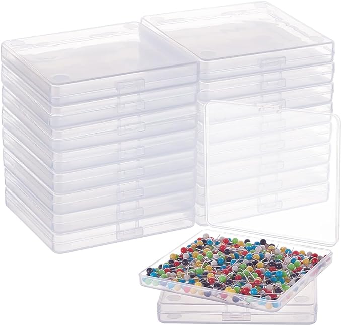 BENECREAT 18 Pack Rectangle Clear Plastic Bead Storage Containers Box Drawer Organizers with Lid for Beads Cards and Other Craft Accessories - 3.3x3x0.47 Inches