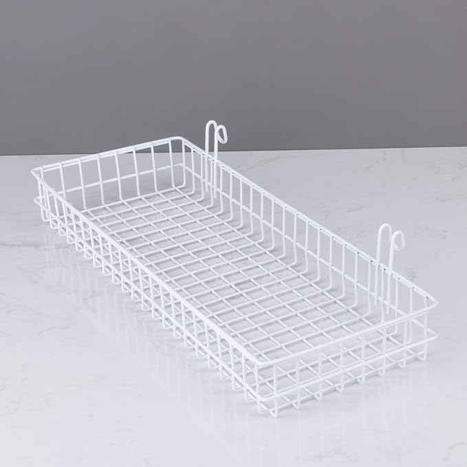 Kaforise Hanging Basket for Wire Wall Grid Panel, Multi-function Wall Storage and Display Basket, Large Size, White