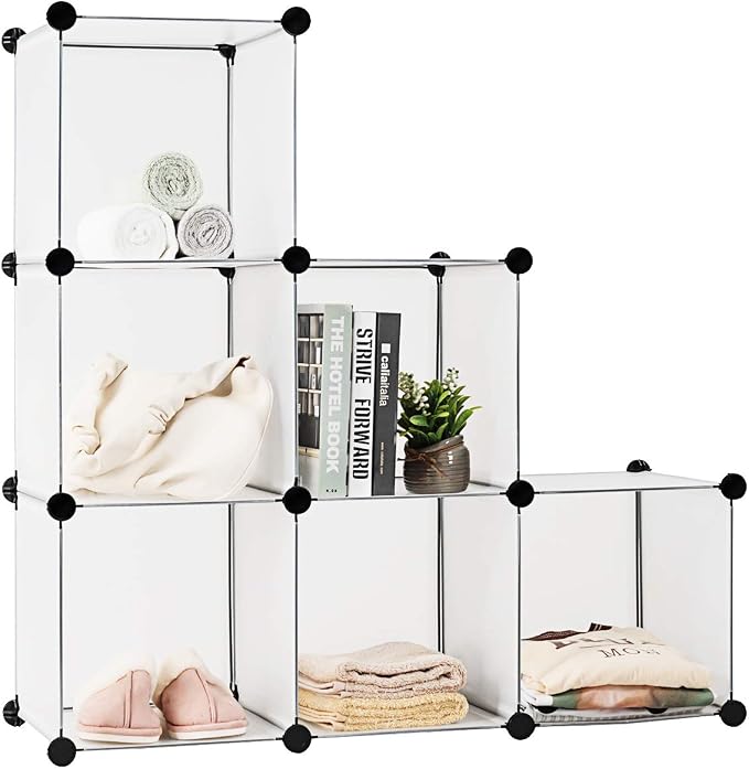 Tangkula 6 Cubes Storage Organizer, DIY Plastic PP Closet Cabinet w/Rustproof Steel Frame, Portable DIY Modular Storage System w/Hammer for Toys, Books, Shoes Indoor Use