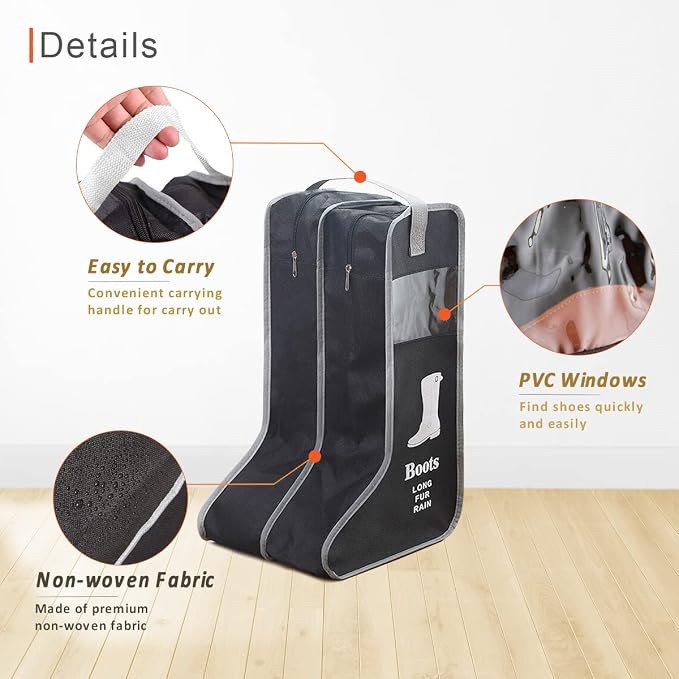 2 Pack Portable Boots Storage Bag, Beige Shoe Bags for Storage and Travel Dust Proof Travel Shoe Bags for Packing (Large)