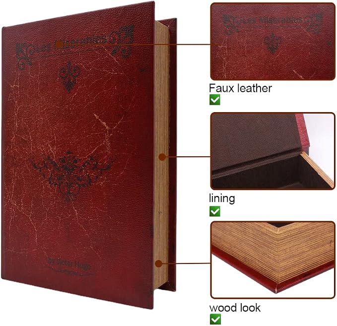 PACOLO Decorative Book Boxes, Faux Wood cover Storage for Hidden Jewelry, Money, and Cash
