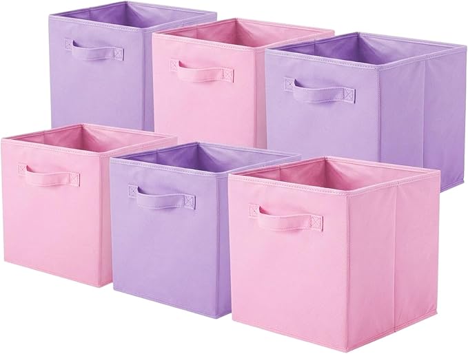 ShellKingdom Storage Bins, Foldable Fabric Storage Cubes And Cloth Storage Organizer For Closet And Toys, 6 Pack (Lavender+Pink)