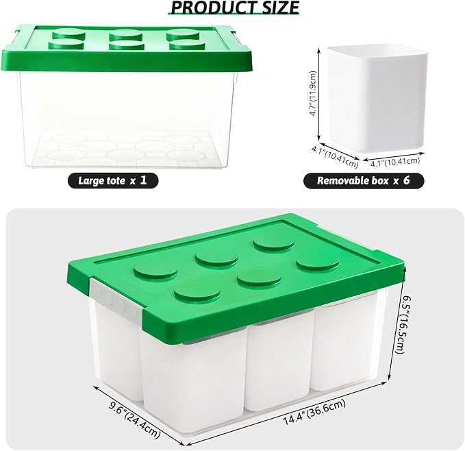 Plastic Storage Bins with Lids, Art Craft Supply Organizer Box with Brush Pot, Multipurpose Stackable Storage Containers for Organizing Tool, Craft, Crayon,Sewing (Green)