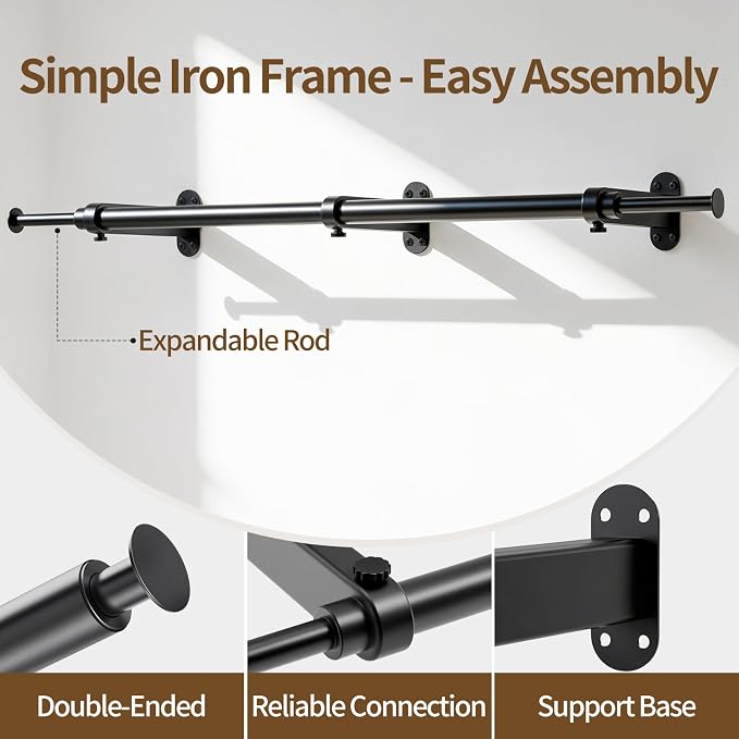 Luxspire Wall Mounted Clothes Rack, Industrial Pipe Clothing Rack, 41" Heavy Duty Extendable Iron Garment Bar, Multi-Purpose Hanging Rods for Clothes Bedroom, Laundry Room, Closet 2 Pack, Black