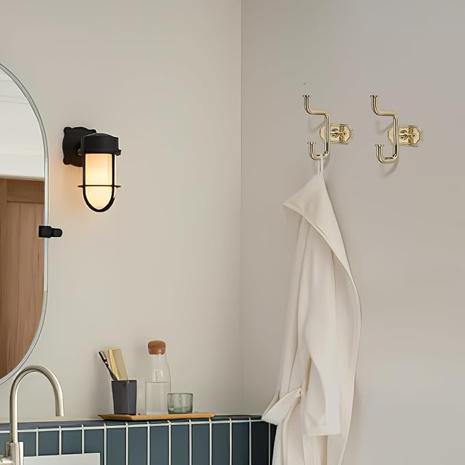 SAILING 2 Pack Coat Hooks Champagne Gold Towel Hooks Robe Hooks Decorative Wall Hooks for Bathroom Bedroom Kitchen Towel Robe Clothes Cabinet Closet Bathroom Hardware