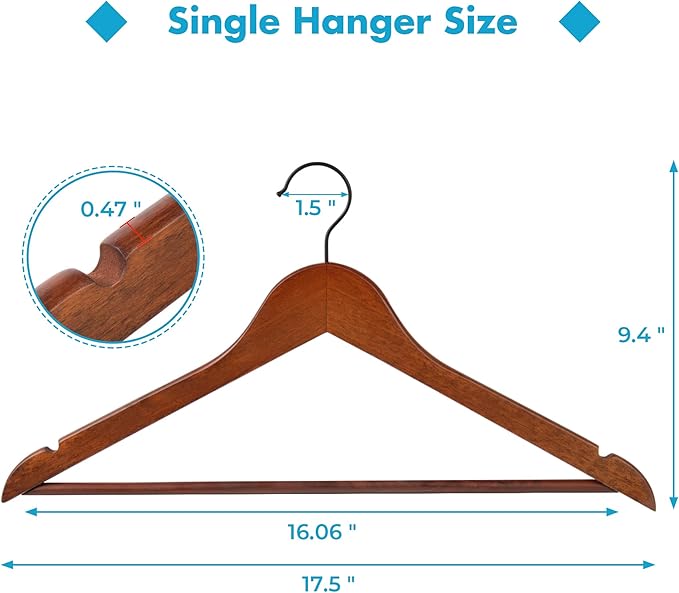 JS HANGER Wooden Hangers 30 Pack, Retro Wood Suit Hangers with Non Slip Shoulder Grooves, Clothes Hangers for Coats, Shirts, Jackets, Pants, Suits