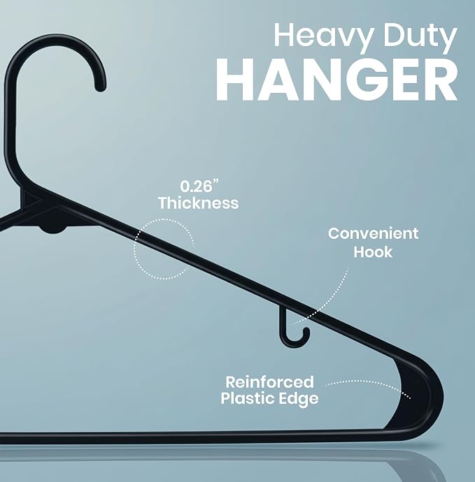 Utopia Home Plastic Hangers 30 Pack – Built-in Strap Hooks Black | Space saving | Durable & strong | Closet organizer | Clothes hangers | Ideal for shirts, pants, skirts & coats