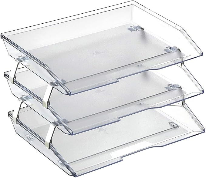 Acrimet 3 Tier Paper Tray Organizer, Stackable Desk File Organizer for Documents, Mail, Letters and Letter Size Paper, Desktop Organizer for Home Office, School and Classroom, Plastic, Crystal Clear