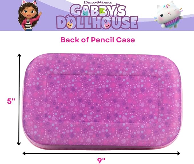 Innovative Designs Gabby’s Dollhouse Pencil Case Set with Stickers and Gel Pens for Kids, Molded with Zip Closure, Purple