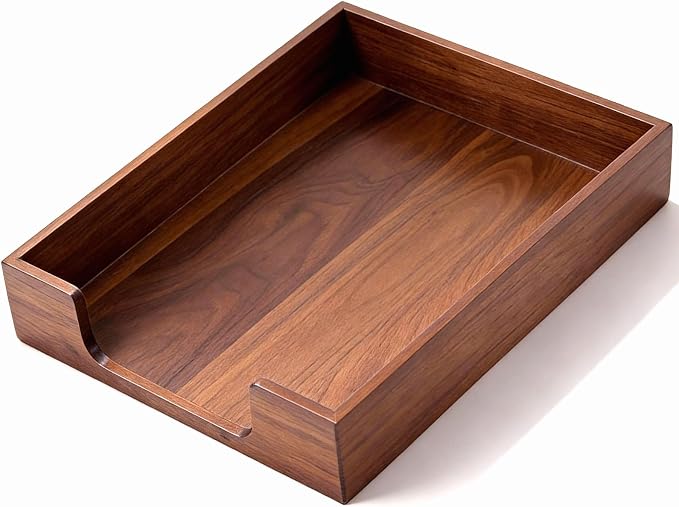 Bamber Wood Letter Tray Wooden Desk Organizer Paper Document File Tray for Office Supplies Collection Folders Notebooks, Black Walnut
