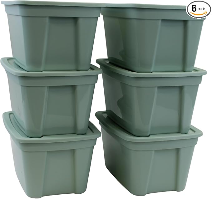 Edge Plastics Classic Storage Tote, durable storage in for home or garage with secure snap lid designed for stacking (6, Light Green, 5 Gallon)