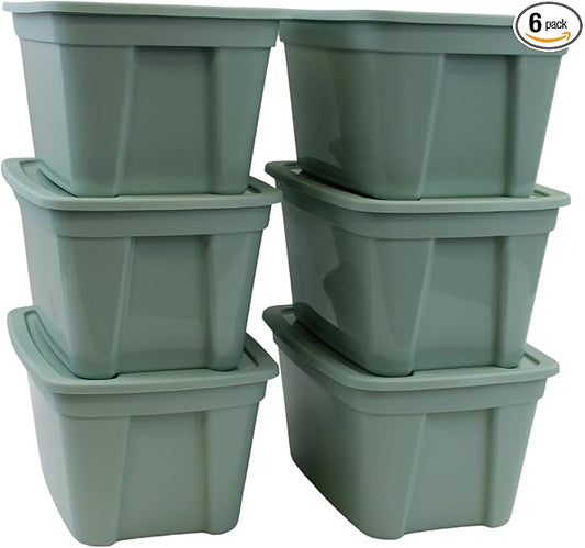 Edge Plastics Classic Storage Tote, durable storage in for home or garage with secure snap lid designed for stacking (6, Light Green, 5 Gallon)