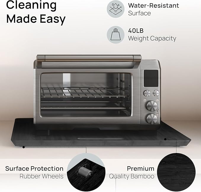 Ibyx Elegant Appliance Slider - Sliding Tray for Coffee Maker & Heavy Kitchen Appliances, Easy Slide, Made of Premium Bamboo, Space-Saving Kitchen Organizer, 40 lb Capacity, Black - 21 x 15 Inch