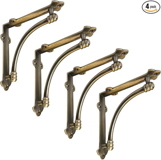 NACH Decorative Shelf Brackets, 4 Pack of 7.25 x 1.6 x 7.25 inch Gold Brackets - Cast Iron Shelf Brackets for Mounting - Industrial Style Decorative Brackets - Slim Version - AD-90-064GM