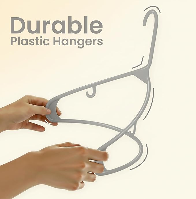 Utopia Home Plastic Hangers 50 Pack – Built-in Strap Hooks Grey | Space saving | Durable & strong | Closet organizer | Clothes hangers | Ideal for shirts, pants, skirts & coats