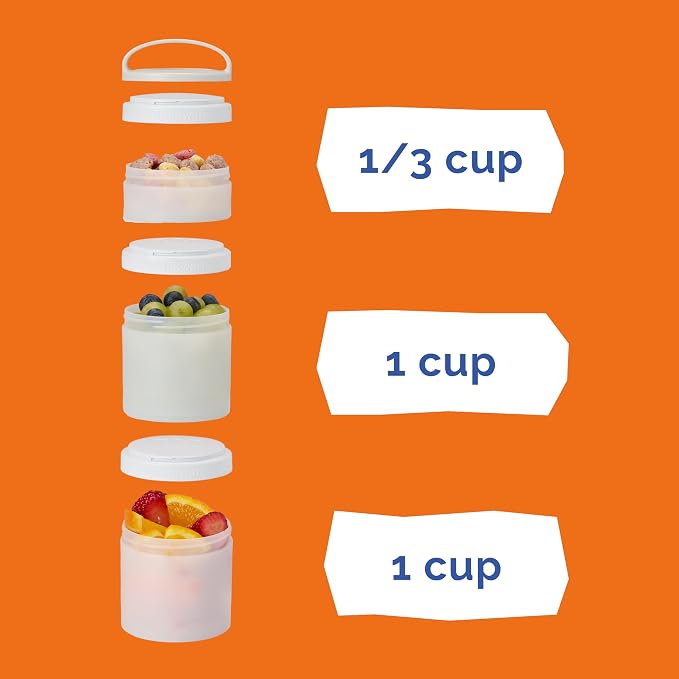 Whiskware Stackable Snack Containers for Kids and Toddlers, 3 Stackable Snack Cups for School and Travel, Tan/Yellow/Orange