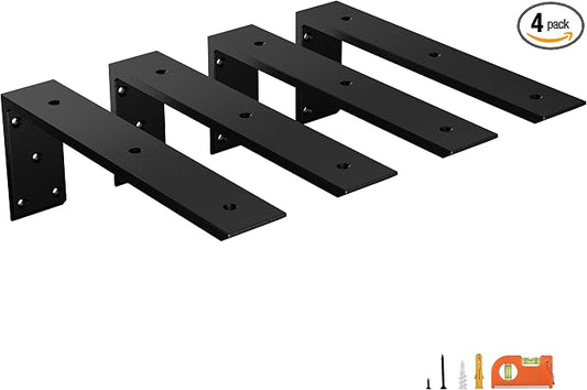NEODROP 4-Pack 16 Inch Countertop Support Brackets, Heavy Duty L Brackets for Quartz/Wood/Laminate/Granite Countertops | 3/8" Thick Metal Steel | Frosted Black Powder Coated