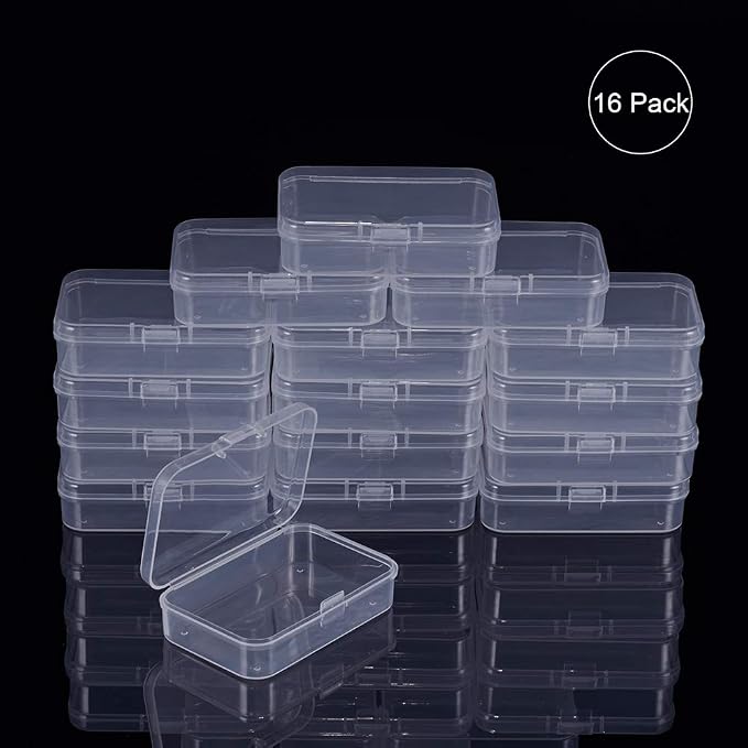 BENECREAT 16 Pack Rectangle Clear Plastic Bead Storage Containers Box Case with lid for Earplugs PillsTiny Bead Jewerlry Findings - 2.9x1.92x0.78 Inches