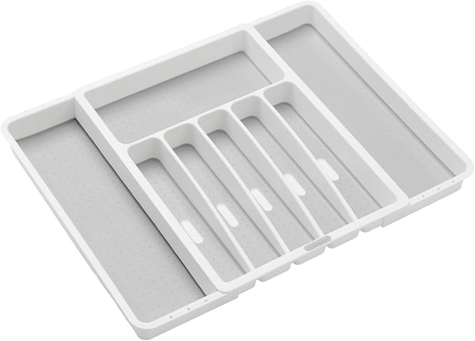 madesmart Silverware White Expandable Tray Classic Collection | 8-Compartments | Icons to Help sort Flatware, Cutlery, Utensils | Soft-Grip Lining | BPA-Free