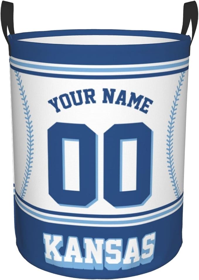 Custom Kansas Laundry Hamper Personalized Laundry Basket Customized Name And Number Collapsible Storage Basket for Bedroom Bathroom Living Room Baseball Fan Gifts
