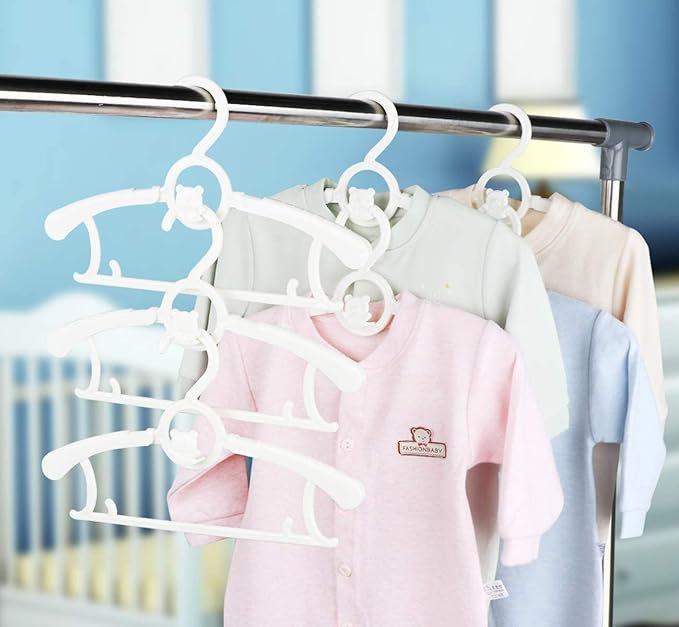 Baby Clothes Hangers 20 Pack, Plastic Kids Hangers Space Saving for Closet | White Hanger for Toddler Girl and Boy, Lightweight Anti-Slip Cascading Padded Extendable Adjustable Pant Bear Children Hangar