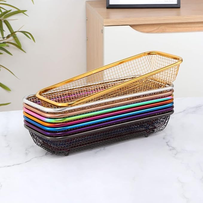 Kitchen Drawer Organizer, Stainless Steel Storage Container Metal Cabinet Storage Basket for Holding Silverware Kitchen Utensil, Pack of 2