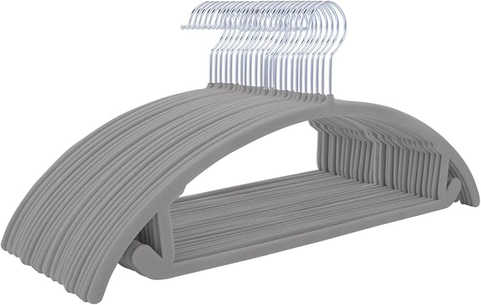 MIZGI Premium Velvet Hangers 60 Pack Heavyduty- Non Slip No Shoulder Bump Suit Hanger- Chrome Hooks,Space Saving Clothes Rounded Shape for Coat,Sweater,Jackets,Pants
