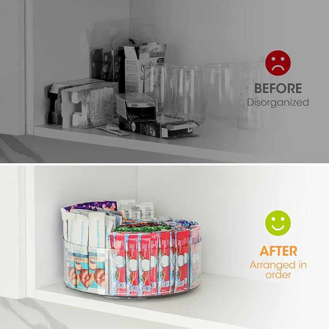 AIEVE Extra Large Drink Packet Organizer, 360° Lazy Susan Rotating Turntable for Larger Powder Drink Mix, Hydration Packets Acrylic Pantry Organizers for Kitchen Storage Organization