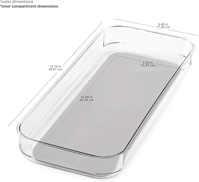 madesmart Large Clear Storage Bin Organizer, Premium Soft-Grip Lining, for Utensils, Office & Kitchen Supplies, Bathroom Storage, Grey