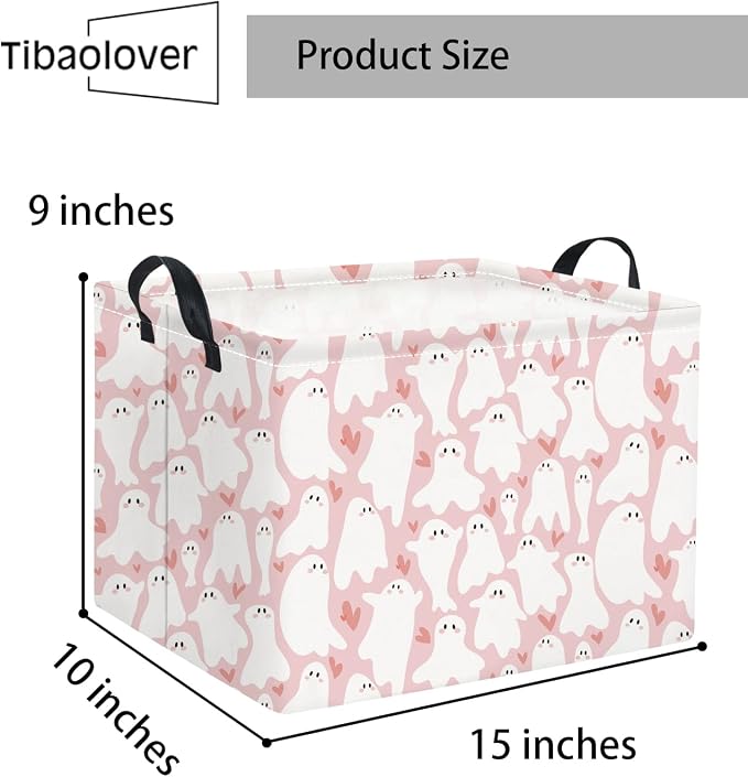 Halloween Basket Cute Baskets for Kids Pumpkin Basket Rectangular Storage Bin Organizer Box Room Decor(Pink Cute Ghost)