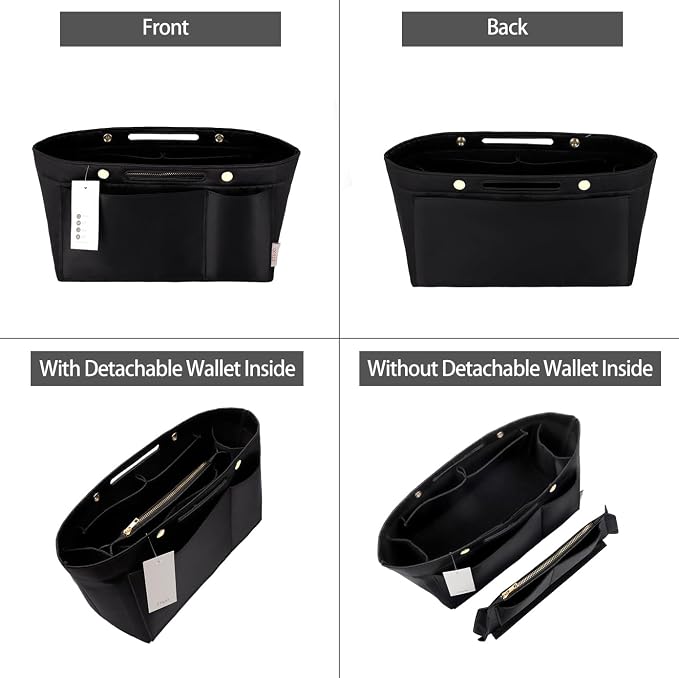 ZTUJO Purse Organizer Insert For Handbags, Silky Bag Organizer With 2 Zippers For Speedy Neverful Tote and More (Black, Medium)